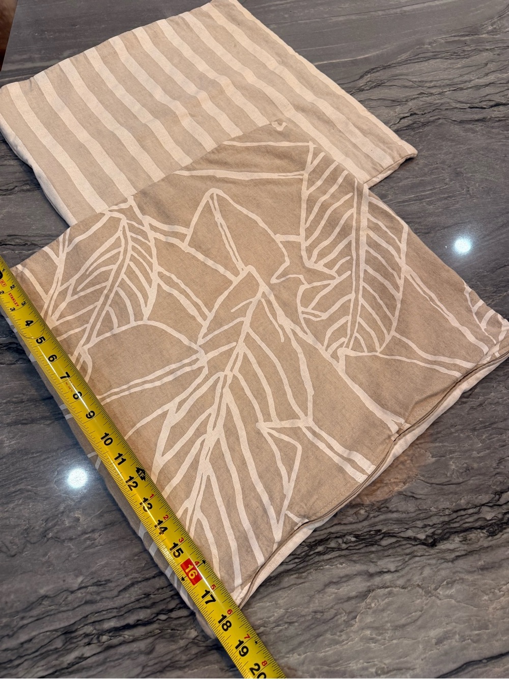 Two double-sided screen printed 18” square linen blend pillow covers